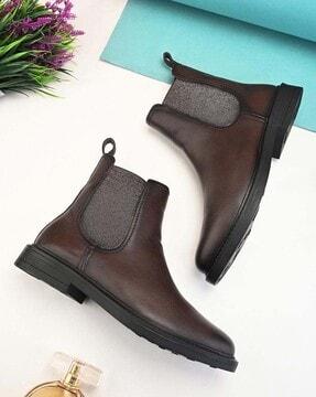 women round-toe ankle-length boots