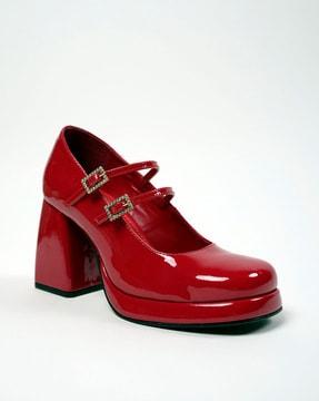 women round-toe chunky-heeled shoes