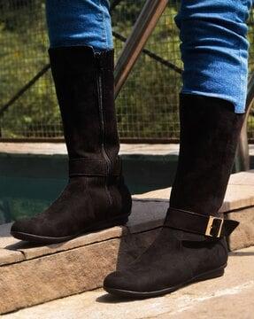 women round-toe knee-length boots