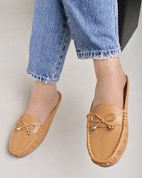 women round-toe mules with bow accent