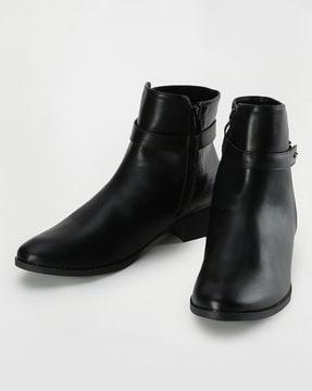 women round-toe slip-on ankle-length boots