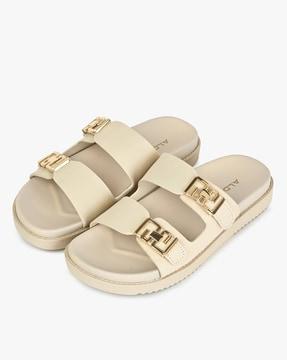 women round-toe slip-on flat sandals