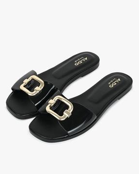 women round-toe slip-on flat sandals