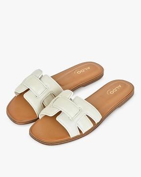 women round-toe slip-on flat sandals