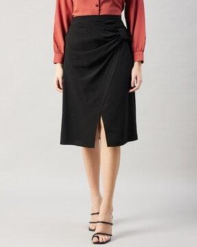 women ruched a-line skirt with