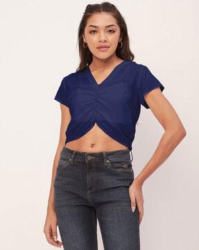 women ruched blouson top