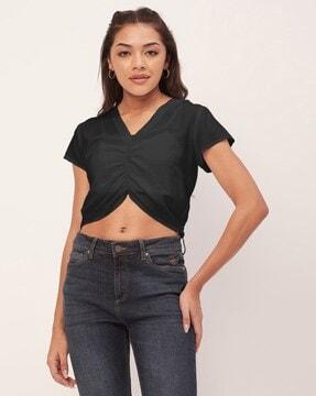 women ruched blouson top