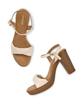 women ruched chunky-heeled sandals