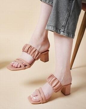 women ruched chunky-heeled sandals