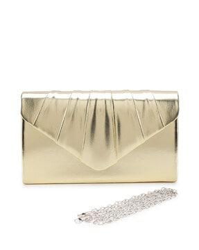 women ruched envelope clutch with chain strap