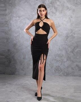 women ruched sheath dress with cutout