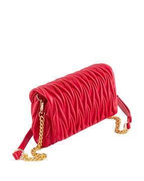 women ruched sling bag with chain strap