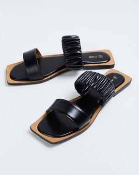 women ruched slip-on sandals