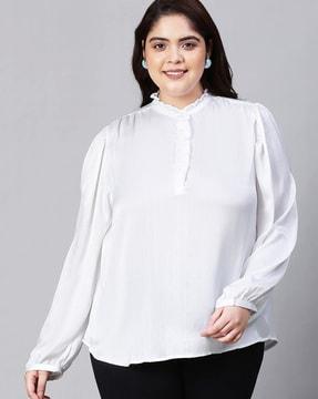 women ruffle-neck regular fit top