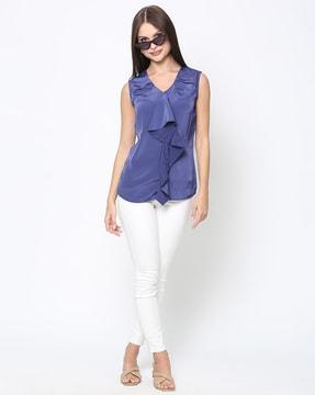 women ruffled regular fit top