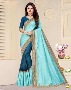 women ruffled saree with embroidered lace border
