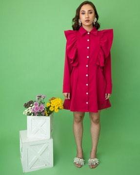 women ruffled shirt dress