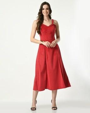 women ruffled v-neck a-line dress