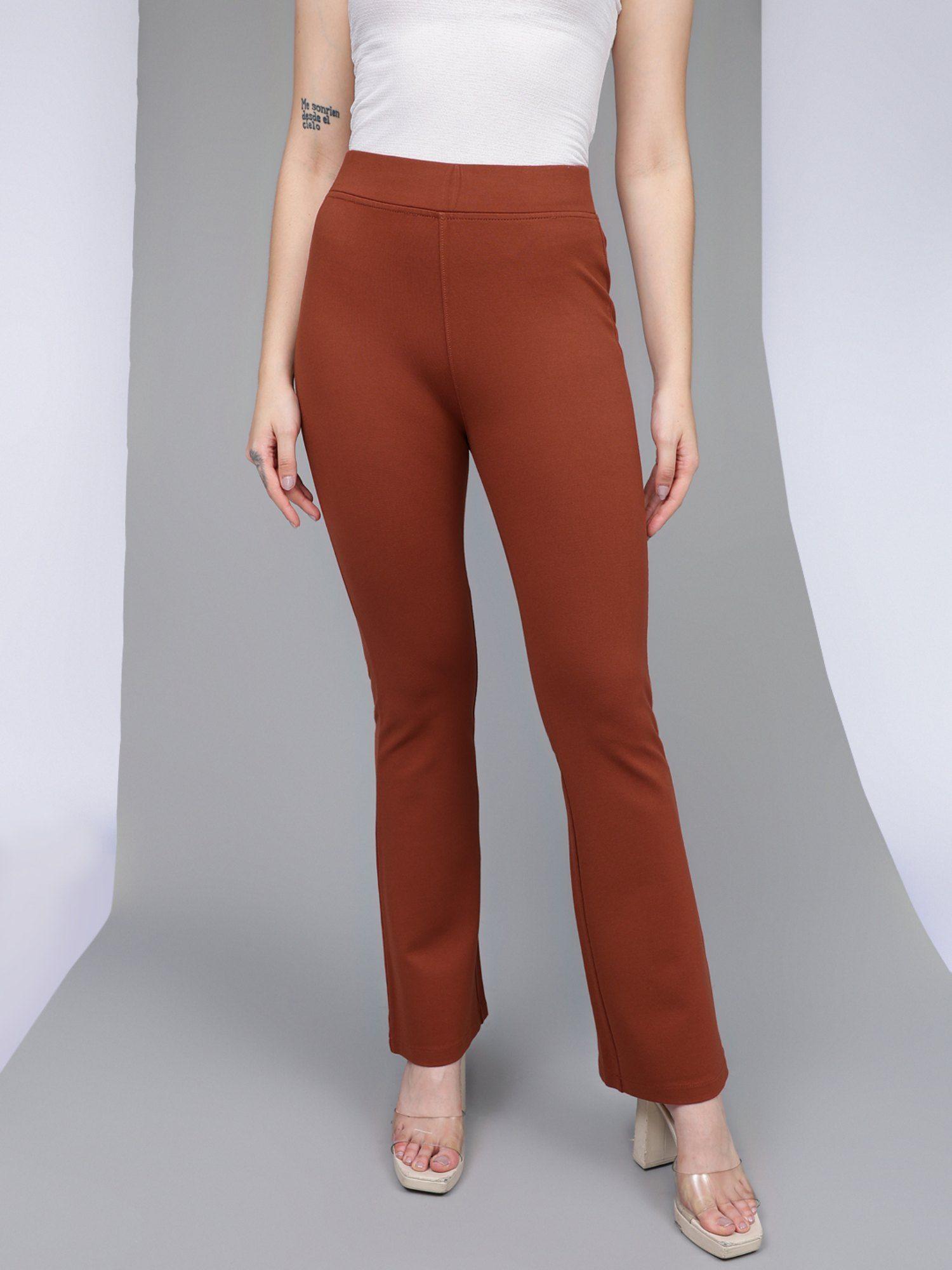 women rust comfort flared high-rise trousers