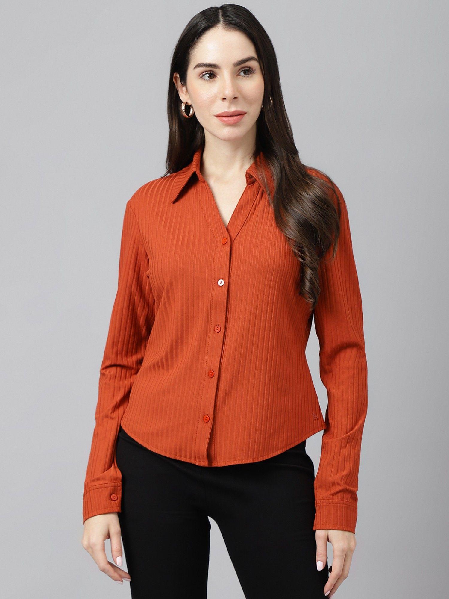 women rust comfy slim fit casual shirt