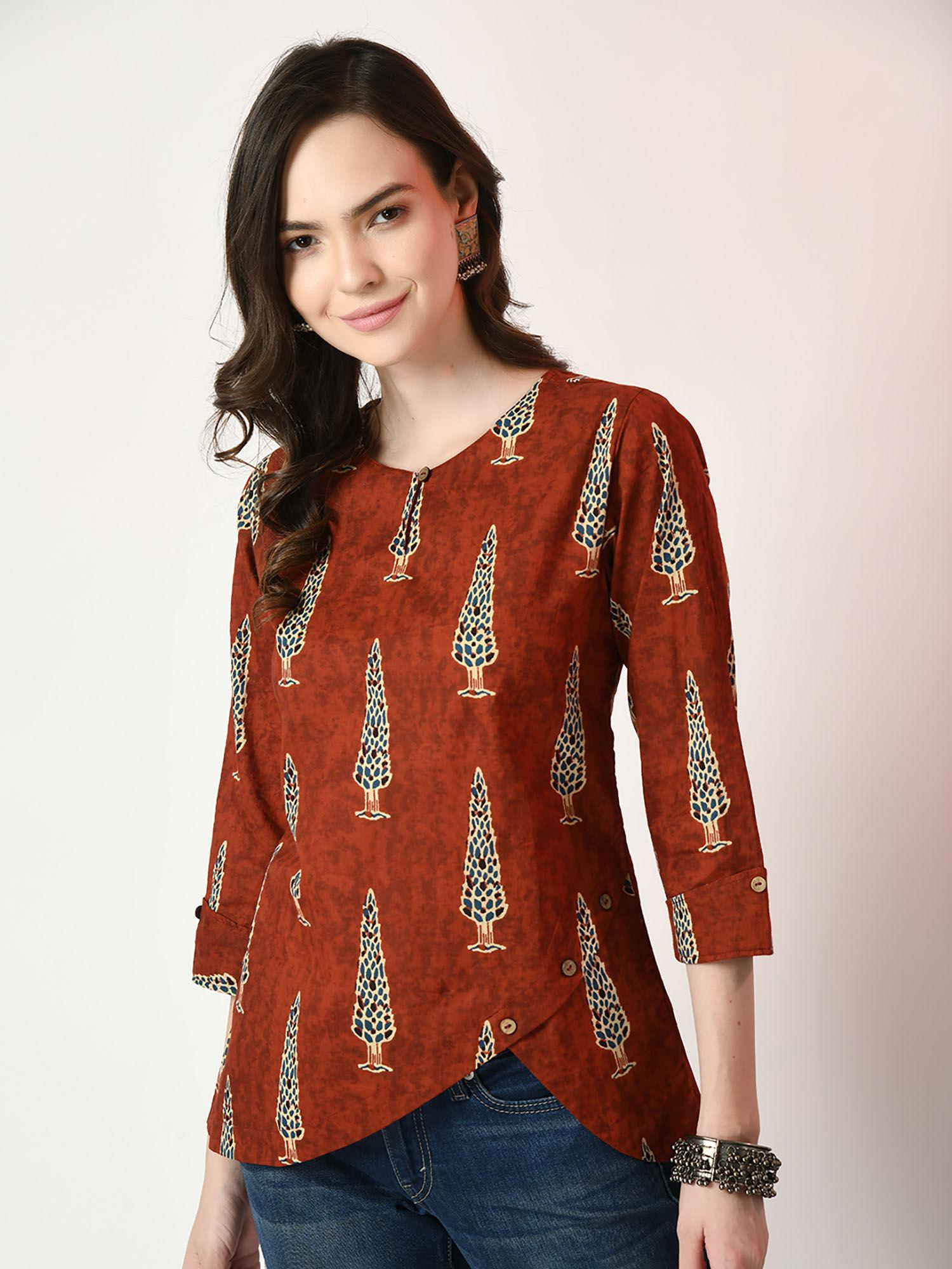 women rust printed tunic