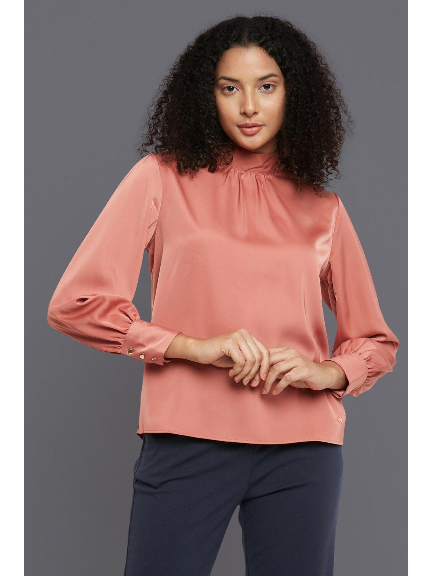 women rust solid casual top