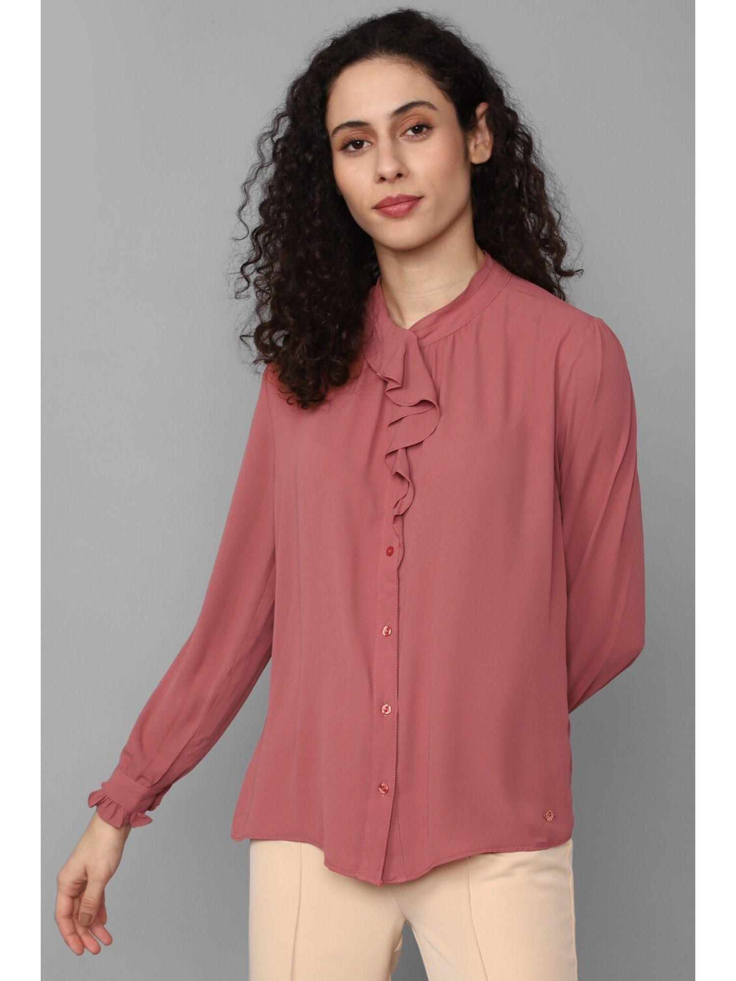 women rust solid long sleeves shirt