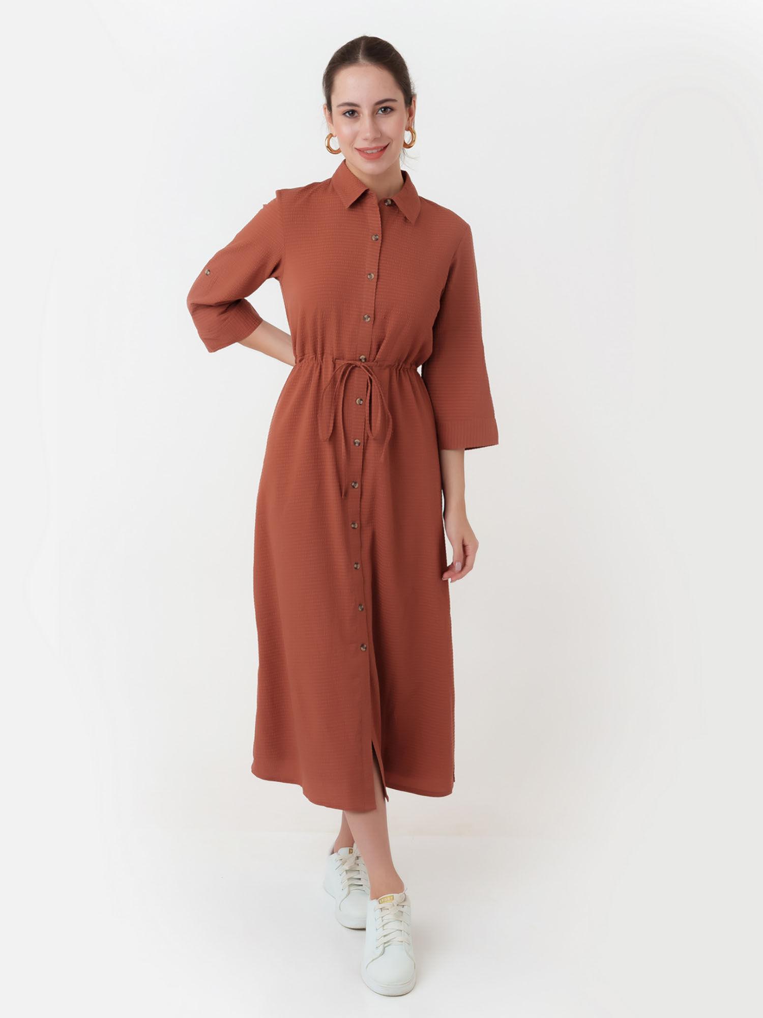 women rust solid maxi dress