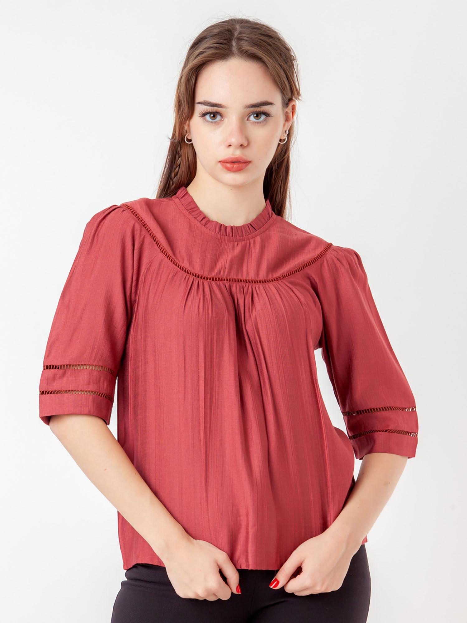 women rust solid regular top