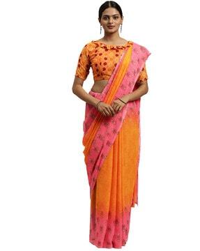 women saree with contrast block print border