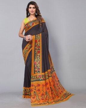 women saree with contrast floral print border