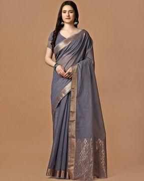 women saree with contrast floral woven border