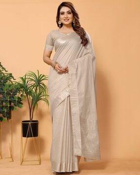 women saree with contrast floral woven border