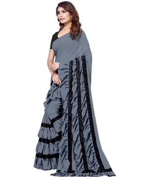 women saree with contrast ruffled border