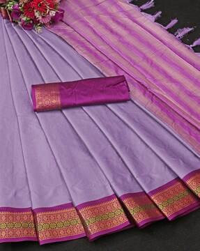 women saree with contrast striped pallu