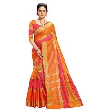 women saree with contrast striped pallu