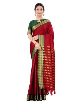 women saree with contrast striped pallu