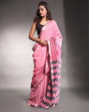 women saree with contrast striped pallu