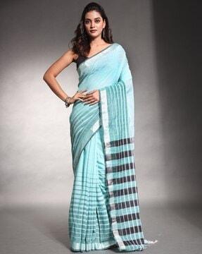 women saree with contrast striped pallu