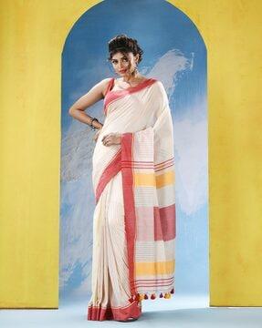 women saree with contrast striped pallu