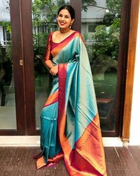 women saree with contrast woven border