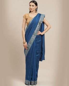 women saree with contrast woven border