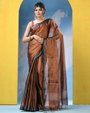 women saree with contrast woven border