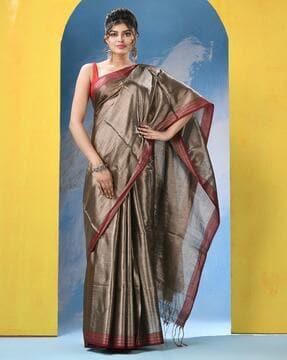 women saree with contrast woven border