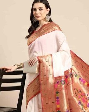 women saree with contrast zari border