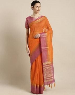 women saree with contrast zari border