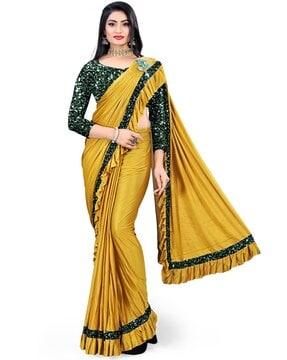 women saree with embellished border & ruffled detailed