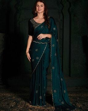 women saree with embellished scalloped border