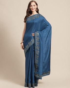 women saree with floral woven border