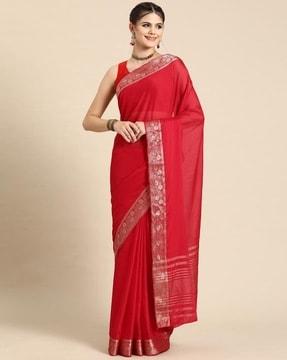 women saree with floral woven contrast border